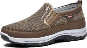 Men's Arch Support Slip-on Canvas Loafers,Outdoor Casual Non Slip Orthopedic Sneakers Flats Walking Boat Shoes (Brown,10)