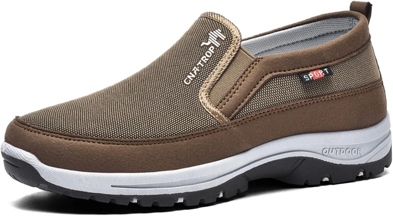 Men's Arch Support Slip-on Canvas Loafers,Outdoor Casual Non Slip Orthopedic Sneakers Flats Walking Boat Shoes (Brown,10)