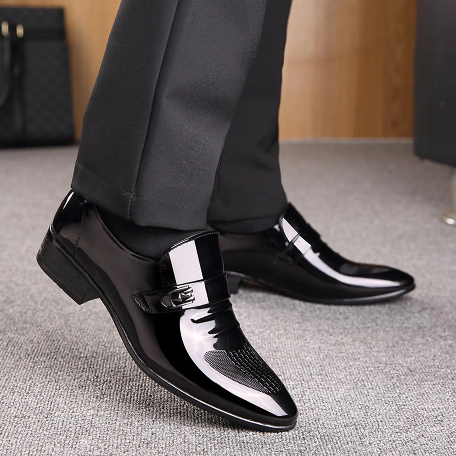 Men's Casual Business Loafers Patent Leather Driving Shoes Formal Oxford Slip On Dress Shoes for Men