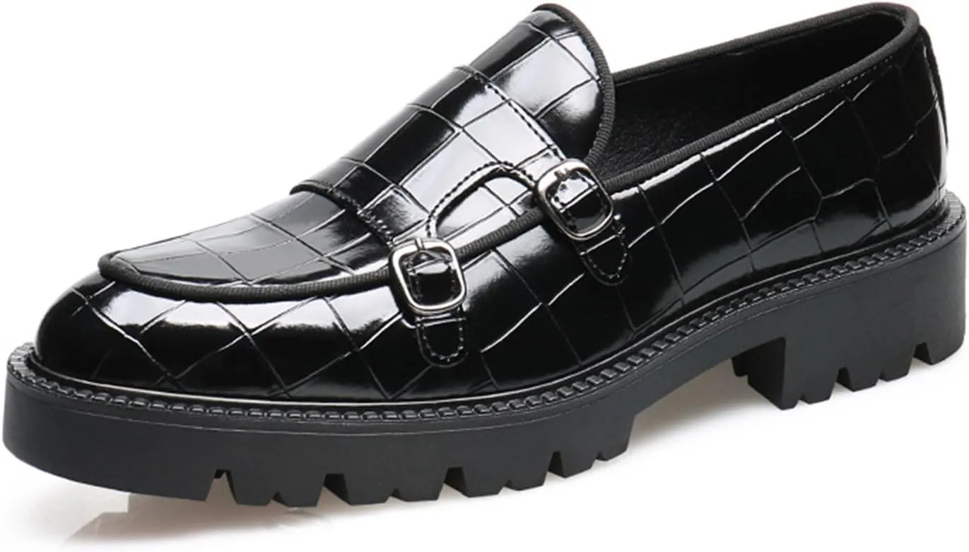 Mens Double Monk Strap Slip on Loafer PU Leather Oxford Formal Business Casual Comfortable Dress Shoes for Men
