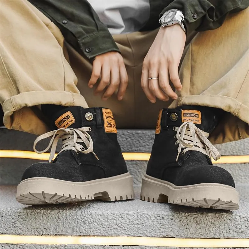 Men's Fashion High Top Sneakers - Casual and Stylish, Lace-up, All-Season Comfort, with Durable PVC Sole, Perfect for Fall Boots