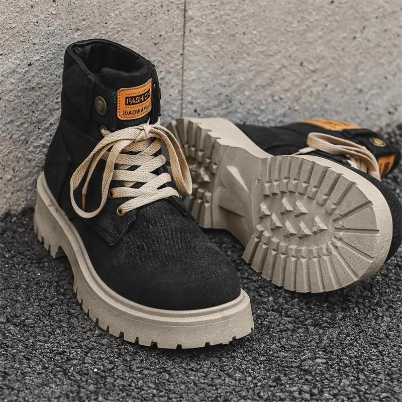 Men's Fashion High Top Sneakers - Casual and Stylish, Lace-up, All-Season Comfort, with Durable PVC Sole, Perfect for Fall Boots