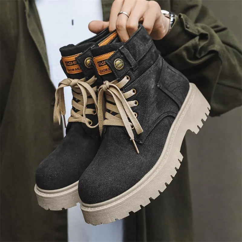 Men's Fashion High Top Sneakers - Casual and Stylish, Lace-up, All-Season Comfort, with Durable PVC Sole, Perfect for Fall Boots