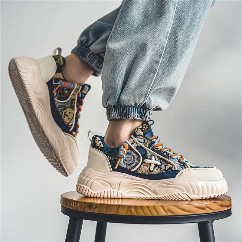 Men's Fashionable Thick Soled Skateboard Shoes Casual Walking Shoes Comfy Non Slip Durable Suitable for Outdoor Campus Walking