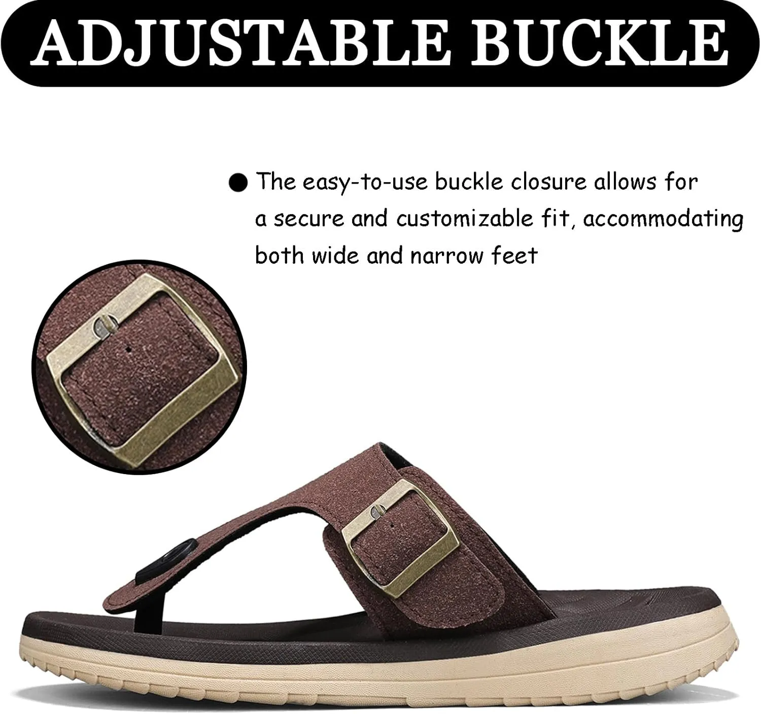 Mens Flip Flops Arch Support Sandals with Adjustable Buckle Straps Thick Athletic Cushion Sport Slides for Man Non-Slip Mens Beach Slipper Lightweight & Soft Comfort Fit