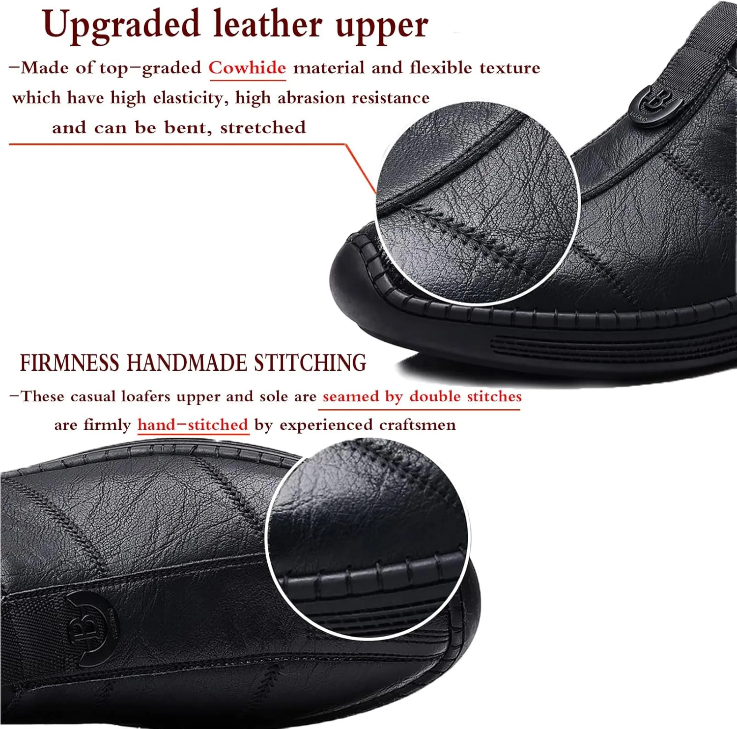Mens Hand Stitching Leather Slip on Loafers Fashionable Cowhide Ankle Chukka Boots Thermal Velvet Invisible Height Increasing