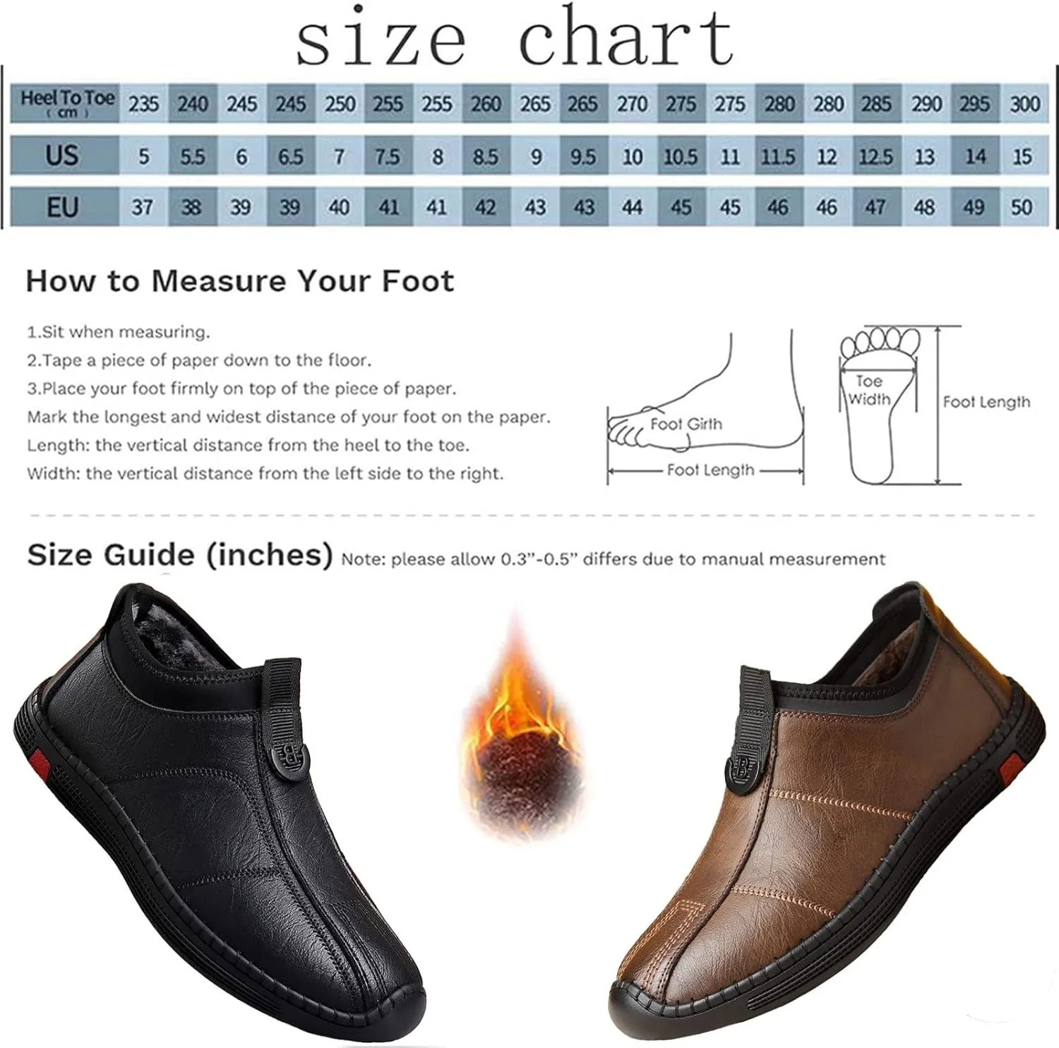 Mens Hand Stitching Leather Slip on Loafers Fashionable Cowhide Ankle Chukka Boots Thermal Velvet Invisible Height Increasing