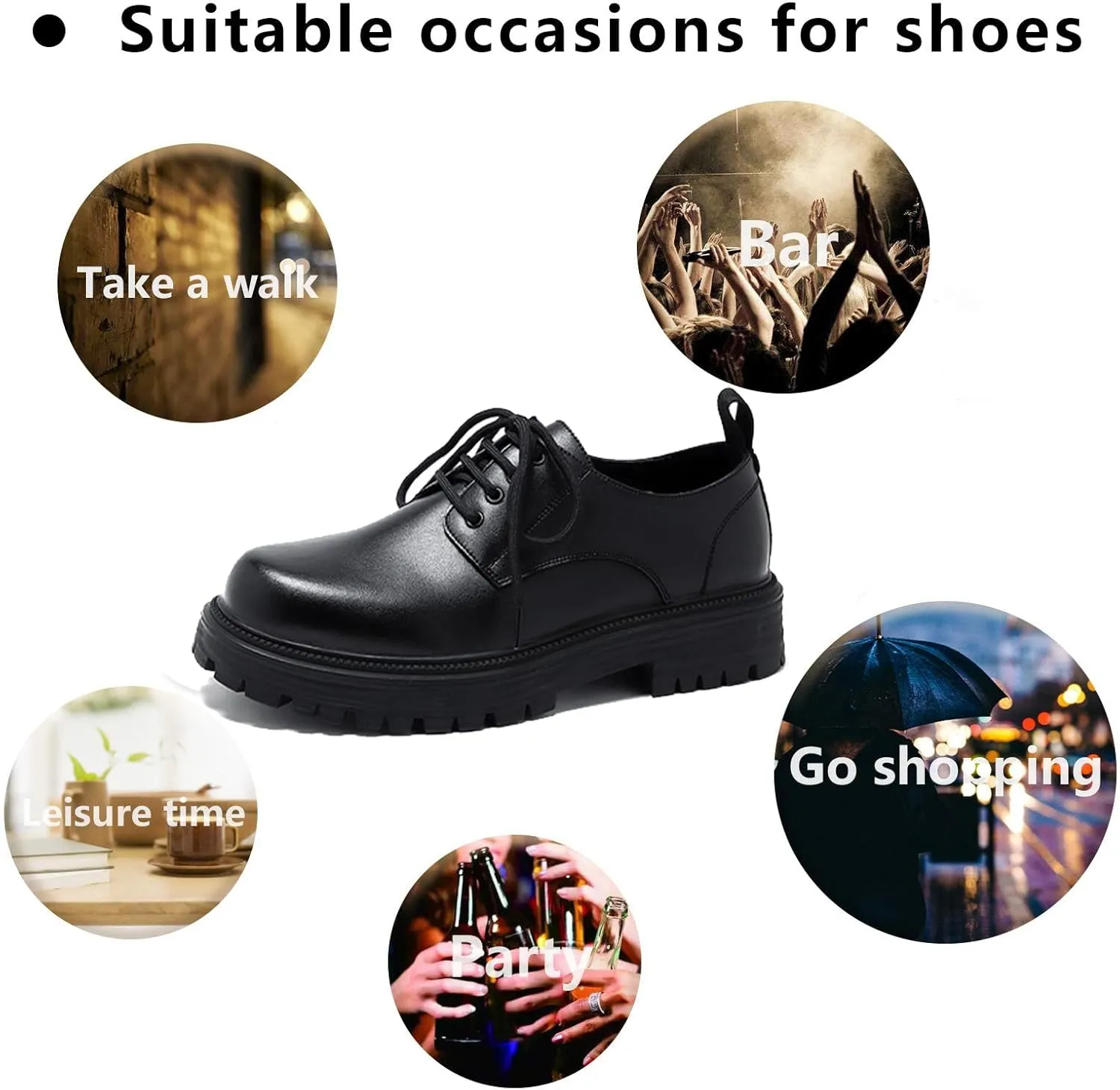 Mens Leather Black Platform Lace Up Lugs Sole Oxfords Shoes Modern Comfortable Classic Chunky Heel Increase Height Business Formal Dress Shoes for Wedding Work Party Office