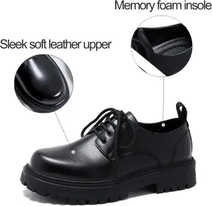 Mens Leather Black Platform Lace Up Lugs Sole Oxfords Shoes Modern Comfortable Classic Chunky Heel Increase Height Business Formal Dress Shoes for Wedding Work Party Office