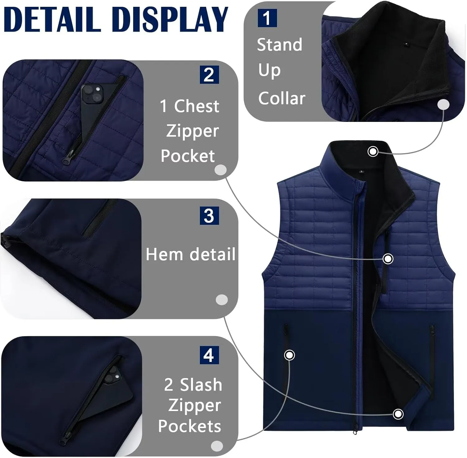 Men's Lightweight Softshell Vest Outerwear Windproof Puffer Sleeveless Jacket for Golf Running