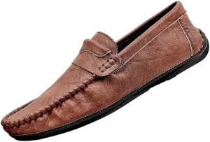 Mens Loafers Round Toe Vegan Leather Loafer Shoe Anti-Slip Flat Heel Comfortable Fashion Slip-on