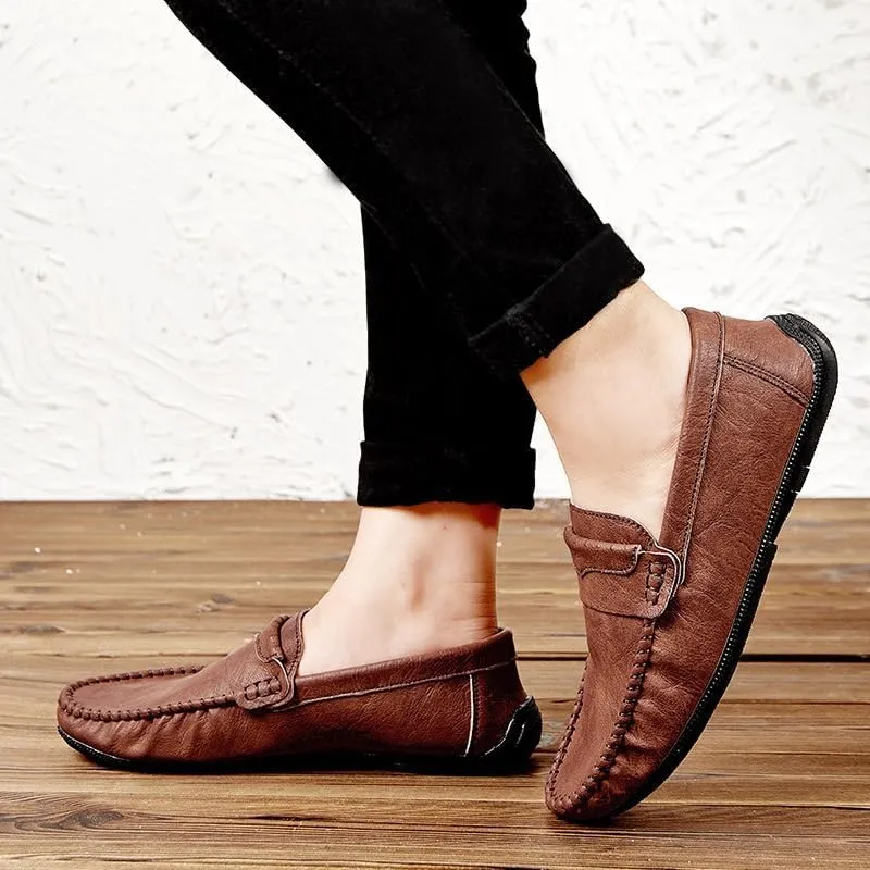 Mens Loafers Round Toe Vegan Leather Loafer Shoe Anti-Slip Flat Heel Comfortable Fashion Slip-on