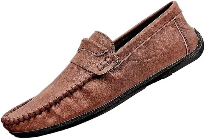 Mens Loafers Round Toe Vegan Leather Loafer Shoe Anti-Slip Flat Heel Comfortable Fashion Slip-on