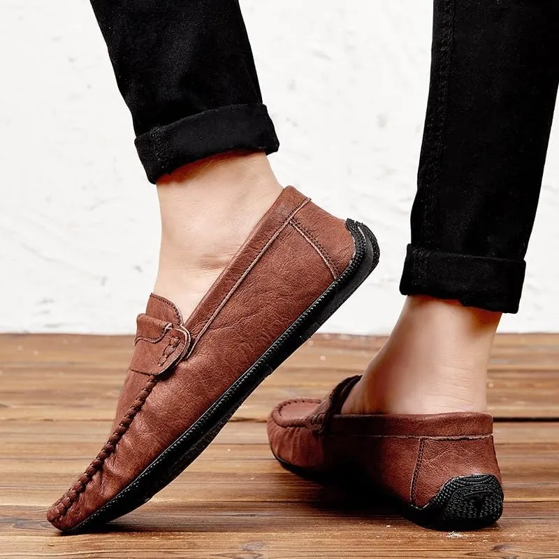 Mens Loafers Round Toe Vegan Leather Loafer Shoe Anti-Slip Flat Heel Comfortable Fashion Slip-on