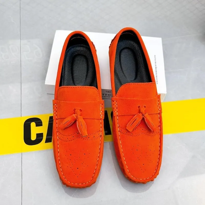 Mens Loafers Shoe Nubuck Leather Tassel Penny Driving Loafers Slip Resistant Anti-Slip Flexible Prom Slip-on
