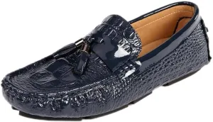 Mens Loafers Shoe Vegan Leather Crocodile Print Driving Loafers Tassel Flat Heel Slip Resistant Anti-Slip Party Slip-ons