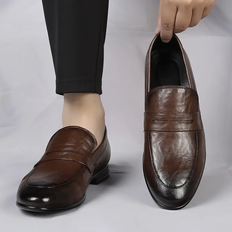 Men's Loafers Shoes Solid Color Vegan Leather Penny Loafers Flat Heel Anti-Slip Comfortable Party Slip-ons