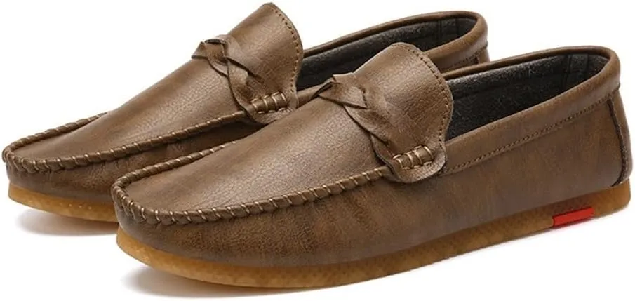 Men's Loafers Shoes Vegan Leather Stitching Details Round Toe Rubber Sole Penny Loafer Flexible Lightweight Anti-Slip Prom Slip On