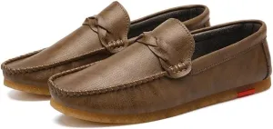 Men's Loafers Shoes Vegan Leather Stitching Details Round Toe Rubber Sole Penny Loafer Flexible Lightweight Anti-Slip Prom Slip On