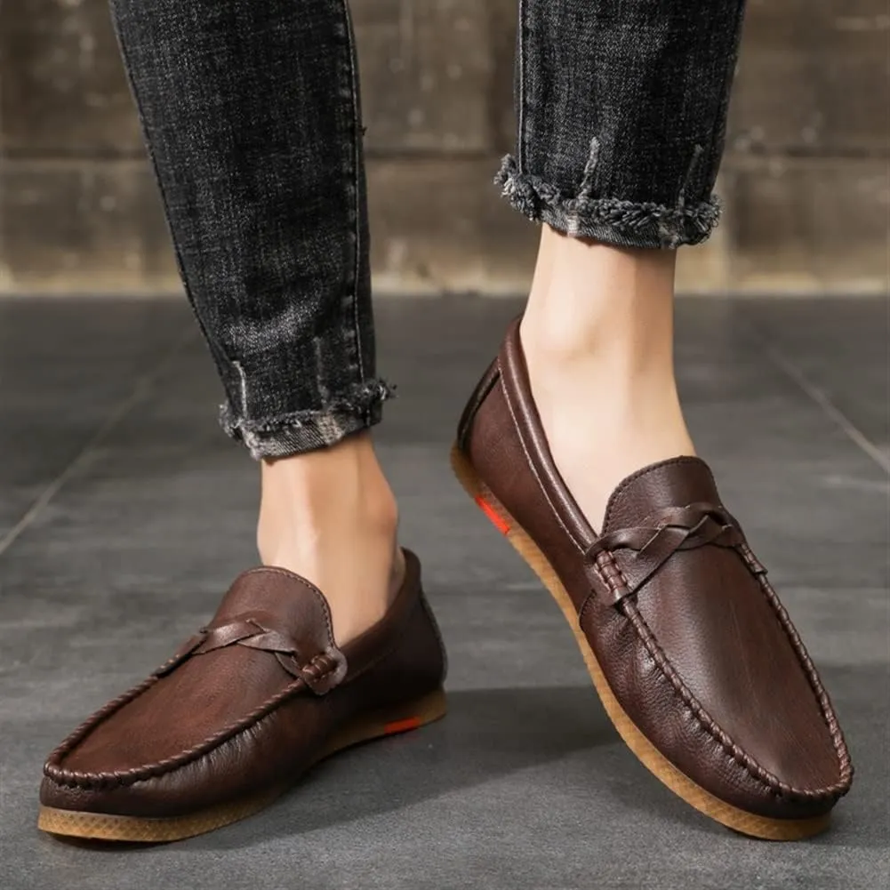 Men's Loafers Shoes Vegan Leather Stitching Details Round Toe Rubber Sole Penny Loafer Flexible Lightweight Anti-Slip Prom Slip On