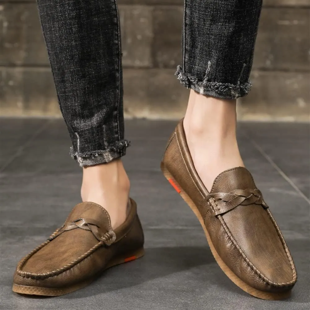 Men's Loafers Shoes Vegan Leather Stitching Details Round Toe Rubber Sole Penny Loafer Flexible Lightweight Anti-Slip Prom Slip On