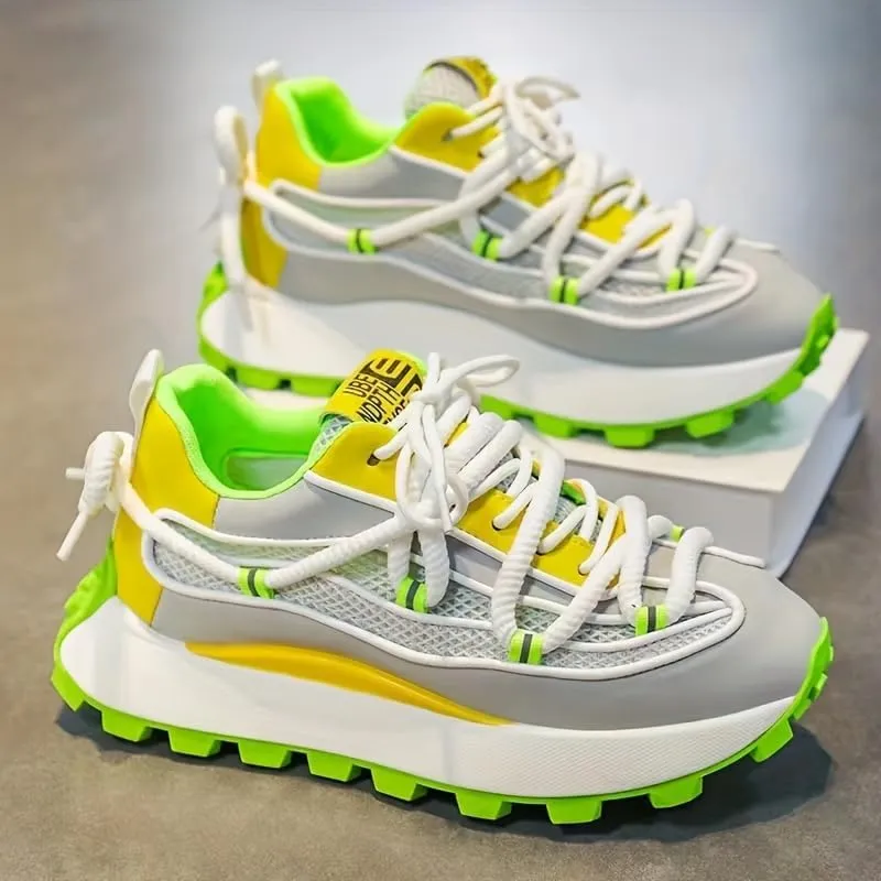 Men's Low-Top Color Sneakers - Breathable Fabric Durable Non-Slip Sole, Lace-Up, Round Toe for Casual Walking, Travel & Jogging - Versatile All-Season Footwear