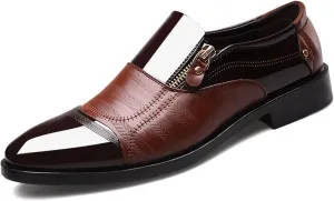 Men's Patent Leather Slip-on Dress Shoes,Fashion Pointed Toe Zipper Business Tuxedo Shoes,Classic Formal Oxford Loafers