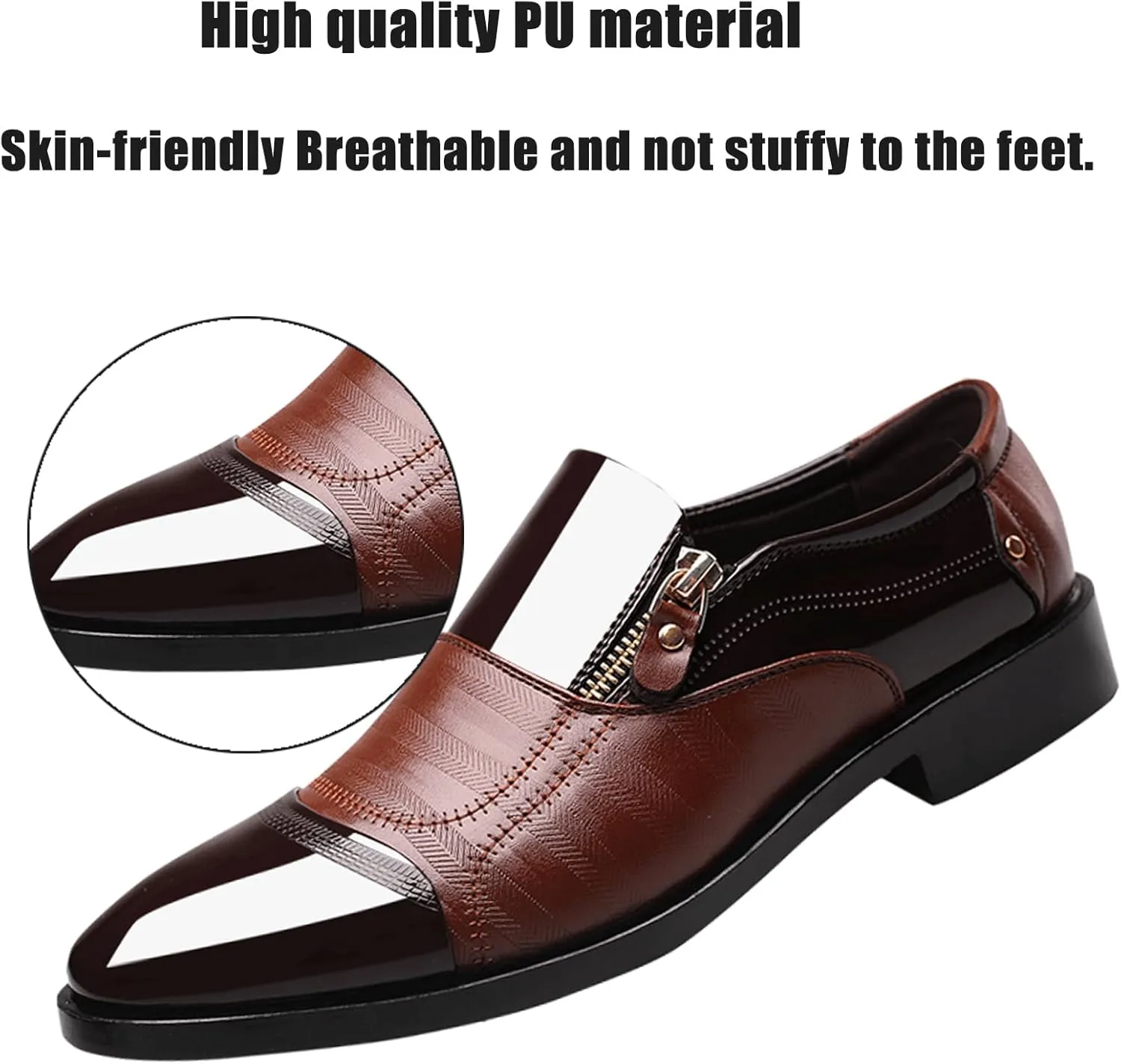 Men's Patent Leather Slip-on Dress Shoes,Fashion Pointed Toe Zipper Business Tuxedo Shoes,Classic Formal Oxford Loafers