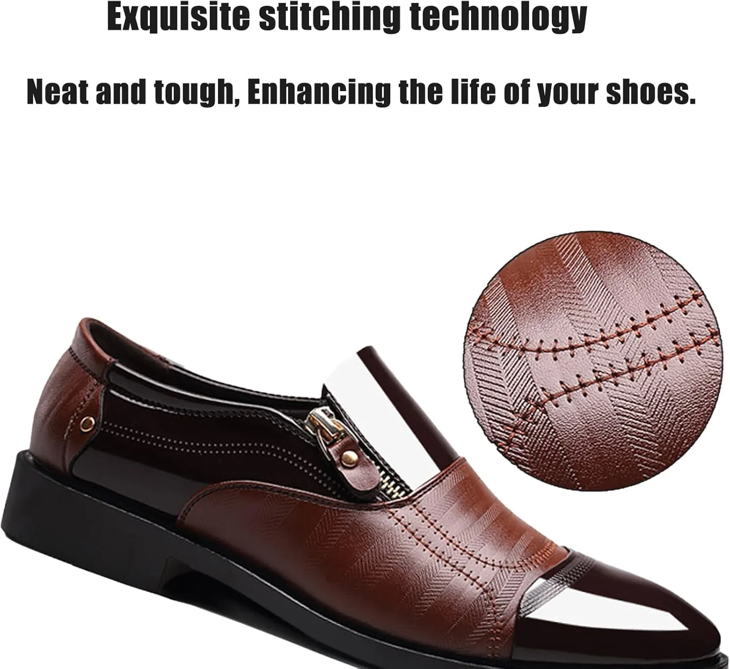 Men's Patent Leather Slip-on Dress Shoes,Fashion Pointed Toe Zipper Business Tuxedo Shoes,Classic Formal Oxford Loafers