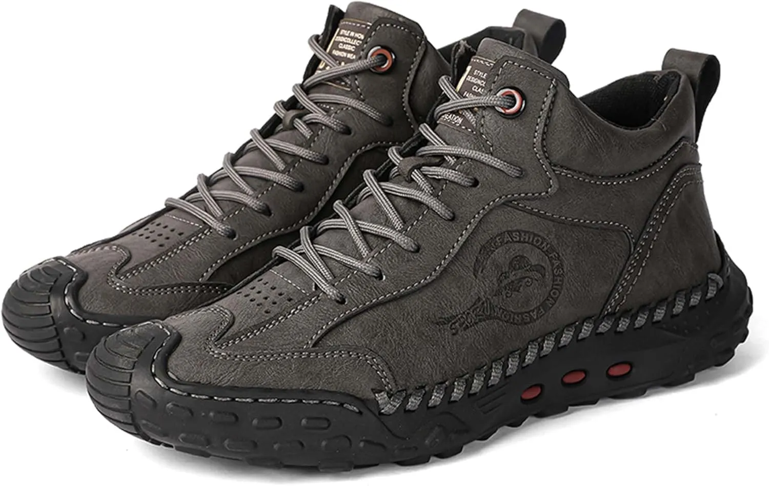 Men's Premium Cow Leather Sneakers, Walking Shoes, Mid Top Casual Shoes for Men,Mesh Lining, Hand Sewn, Comfortable, Soft, Non-Slip, Durable