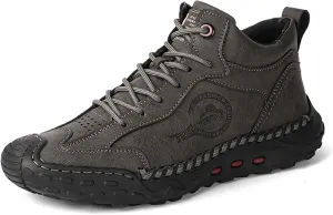 Men's Premium Cow Leather Sneakers, Walking Shoes, Mid Top Casual Shoes for Men,Mesh Lining, Hand Sewn, Comfortable, Soft, Non-Slip, Durable