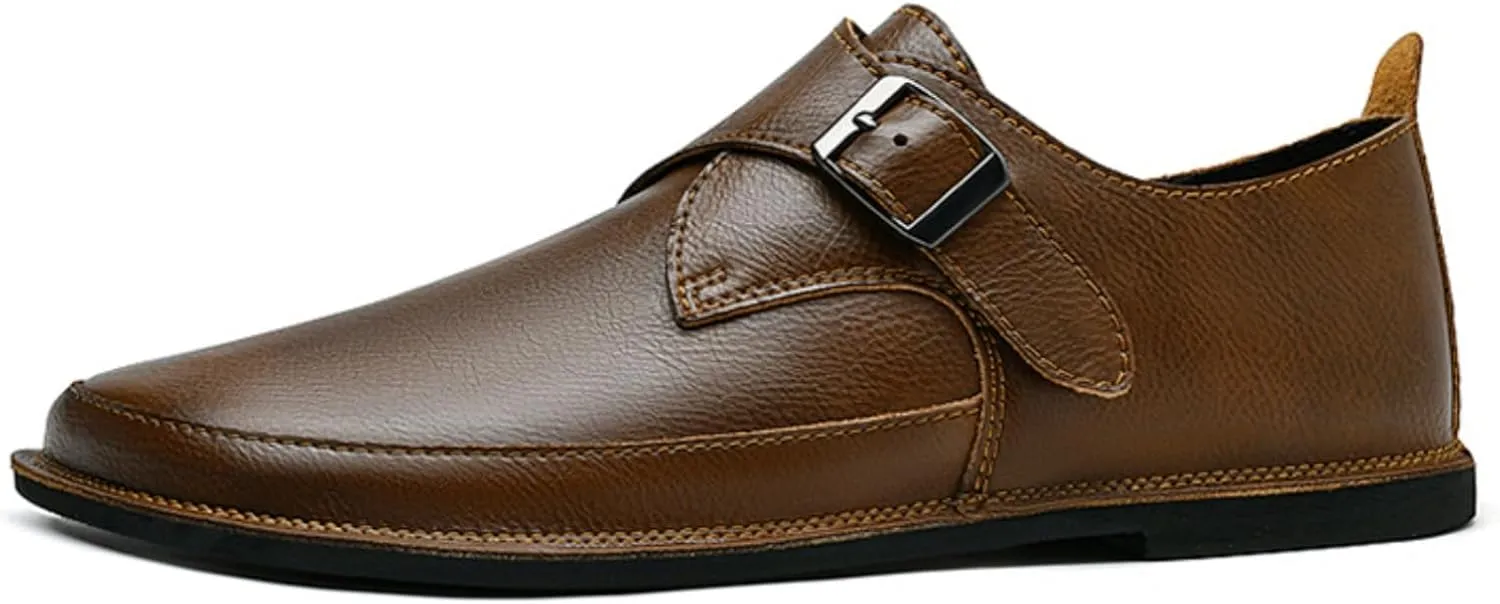 Mens Shoes Dress Slip - on Loafers， Men's Simple Premium Genuine Leather Buckle Shoes for Driving