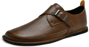 Mens Shoes Dress Slip - on Loafers， Men's Simple Premium Genuine Leather Buckle Shoes for Driving