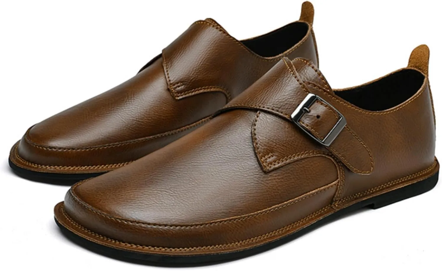 Mens Shoes Dress Slip - on Loafers， Men's Simple Premium Genuine Leather Buckle Shoes for Driving