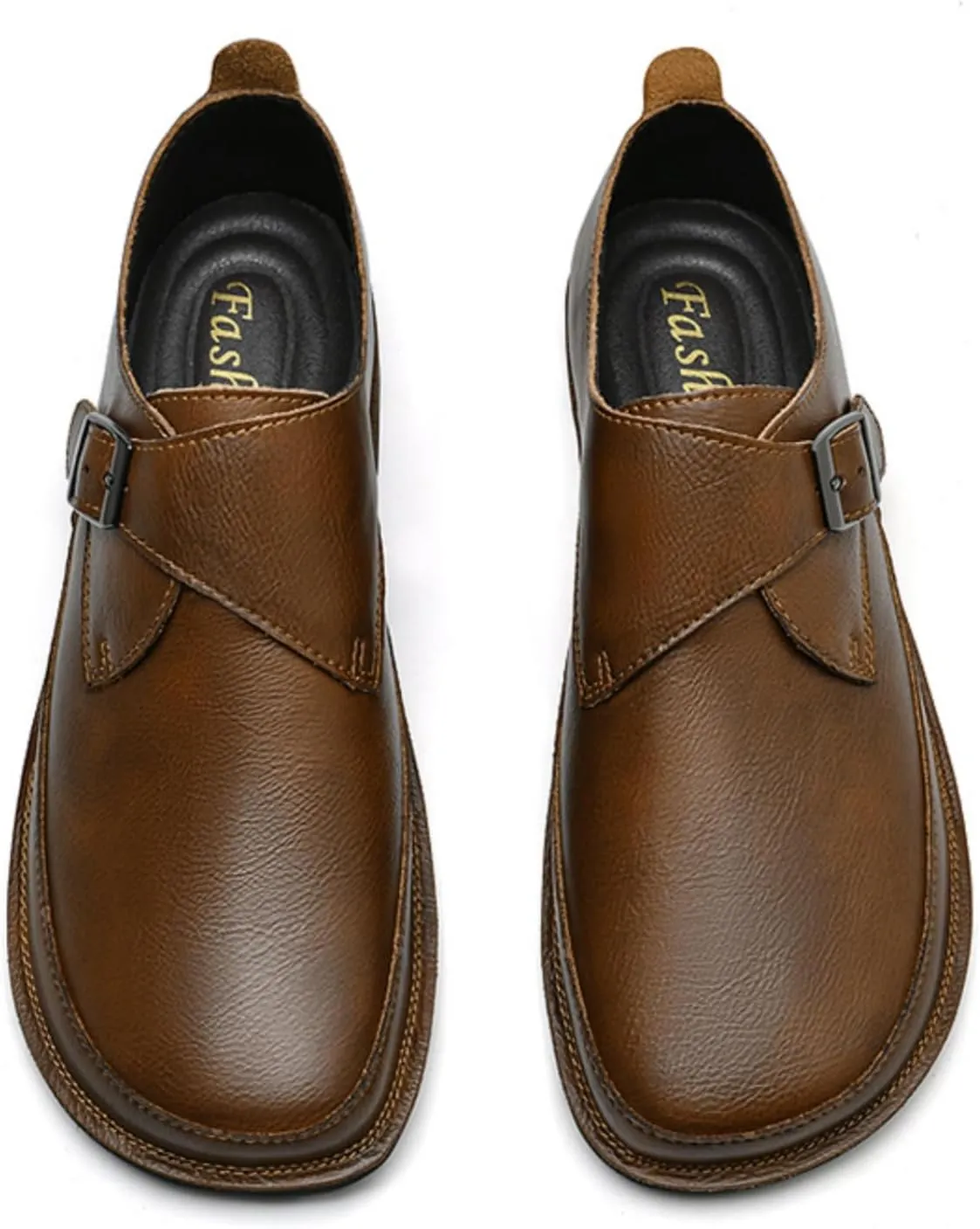 Mens Shoes Dress Slip - on Loafers， Men's Simple Premium Genuine Leather Buckle Shoes for Driving