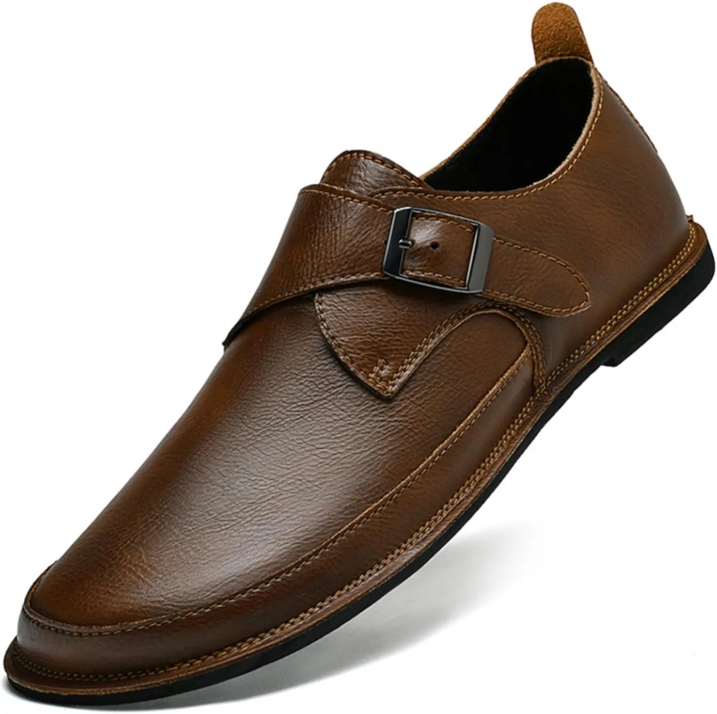 Mens Shoes Dress Slip - on Loafers， Men's Simple Premium Genuine Leather Buckle Shoes for Driving