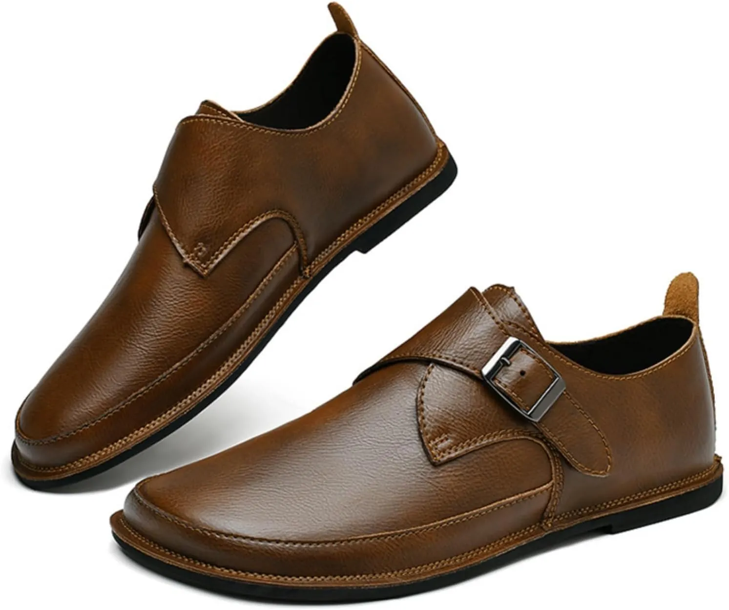 Mens Shoes Dress Slip - on Loafers， Men's Simple Premium Genuine Leather Buckle Shoes for Driving