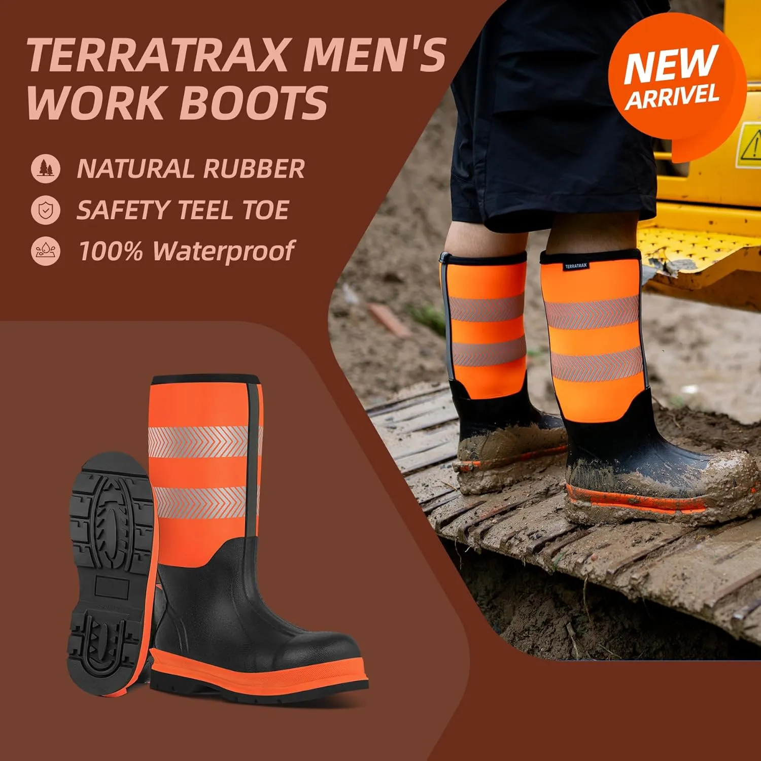 Men's Steel Toe Muck Work Boots – Reflective, Puncture Proof, Oil & Slip Resistant, Rubber & Neoprene, Breathable Safety Boots for Construction, Roadwork, Industrial & Heavy Duty