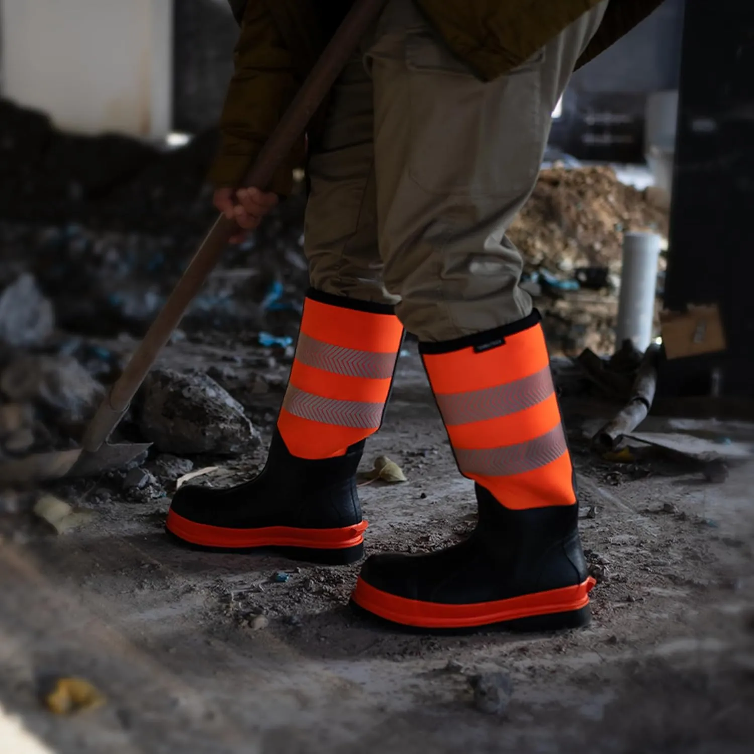 Men's Steel Toe Muck Work Boots – Reflective, Puncture Proof, Oil & Slip Resistant, Rubber & Neoprene, Breathable Safety Boots for Construction, Roadwork, Industrial & Heavy Duty