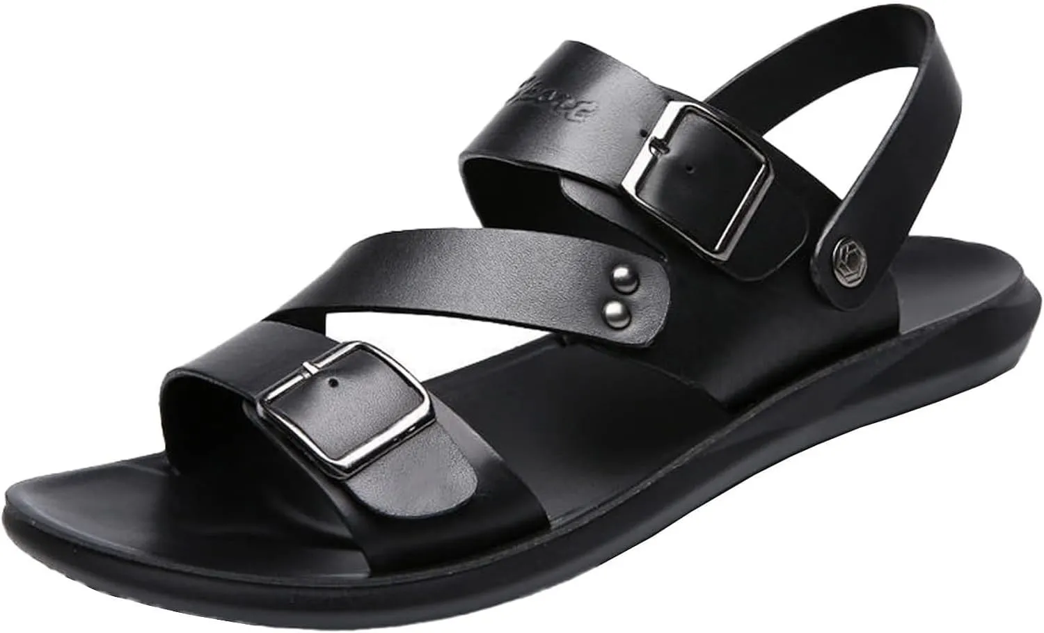 Men's Summer Leather Buckle Casual Flat Sandals With Adjustable Ankle Straps Slip-On Beach Sandals Open Toe Non-Slip Soft Comfortable Slide Sandals For Men