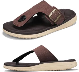Mens Thong Sandals Adjustable Buckles Open Toe Summer Beach Flip Flops for Men, Soft Cushion Arch Support