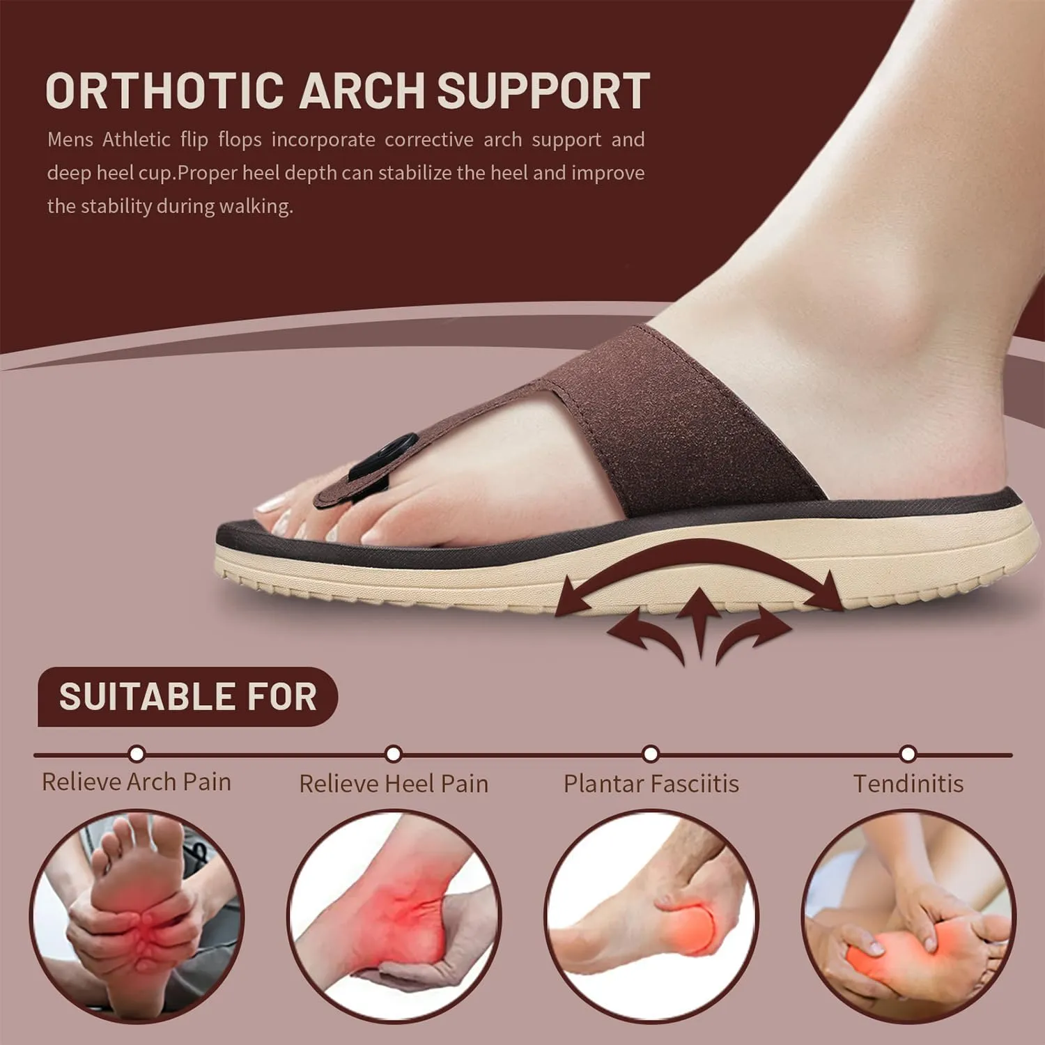 Mens Thong Sandals Adjustable Buckles Open Toe Summer Beach Flip Flops for Men, Soft Cushion Arch Support