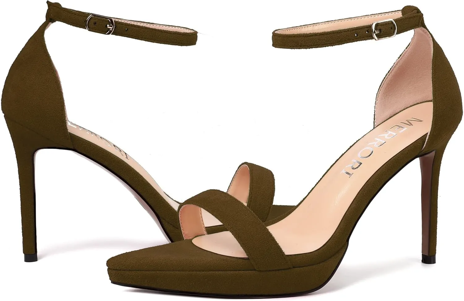 MERRORI Womens Ankle Strap Platform Women Heels Suede Women Heels Fashion Open Toe Dating Stiletto High Heel Sandals 4 Inch