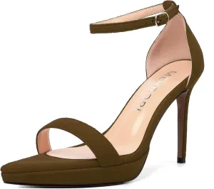 MERRORI Womens Ankle Strap Platform Women Heels Suede Women Heels Fashion Open Toe Dating Stiletto High Heel Sandals 4 Inch