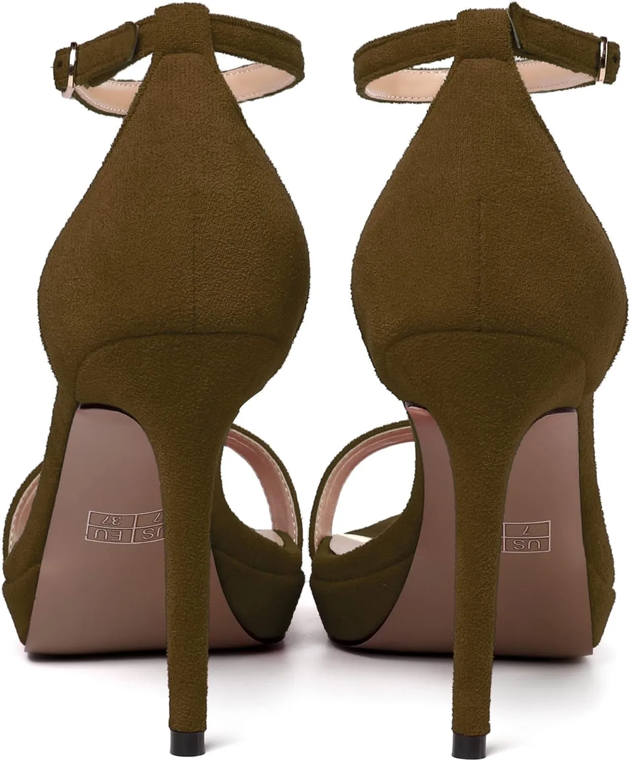 MERRORI Womens Ankle Strap Platform Women Heels Suede Women Heels Fashion Open Toe Dating Stiletto High Heel Sandals 4 Inch