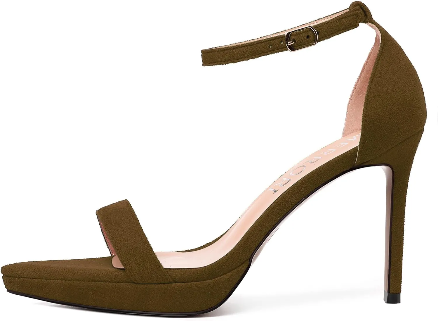 MERRORI Womens Ankle Strap Platform Women Heels Suede Women Heels Fashion Open Toe Dating Stiletto High Heel Sandals 4 Inch