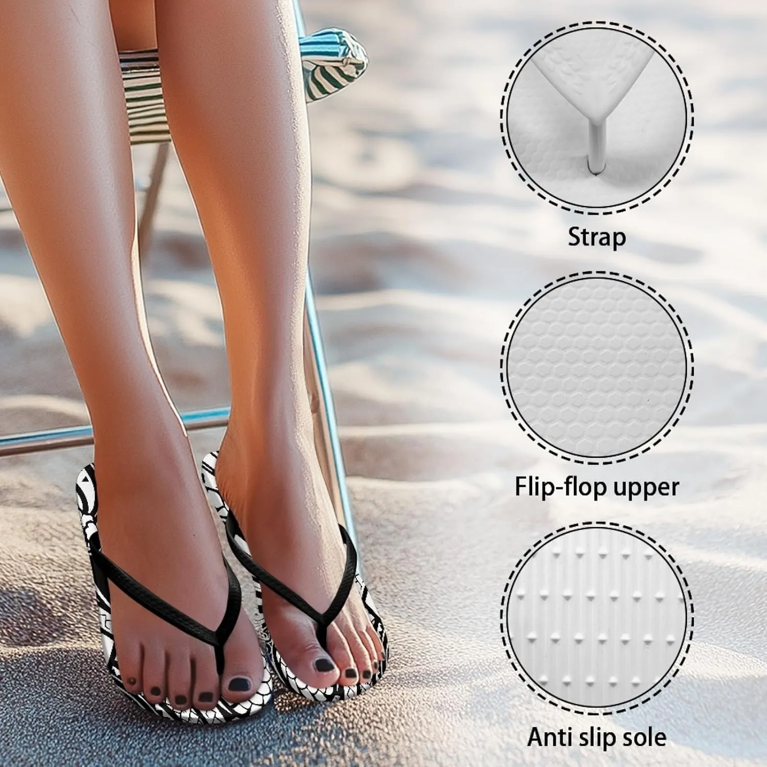 Micoklinlin Womens Flip Flops with Artistic Prints EVA Soft Shower Flat Sandals Summer Bathroom Beach Pool Rubber Slippers