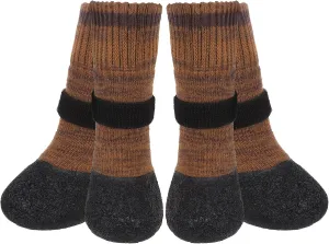 Mihachi Anti Slip Dog Socks, Dog Boots for Hardwood Floors Prevent Licking, Traction Control Waterproof Rubber Sole Paw Protectors for Small Medium Large Dogs, Brown Large