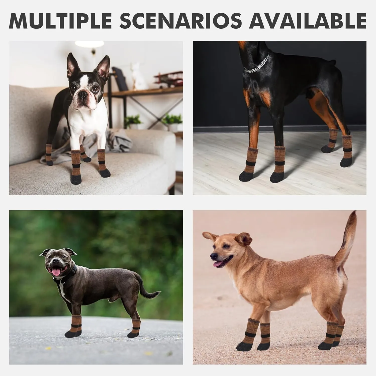 Mihachi Anti Slip Dog Socks, Dog Boots for Hardwood Floors Prevent Licking, Traction Control Waterproof Rubber Sole Paw Protectors for Small Medium Large Dogs, Brown Large