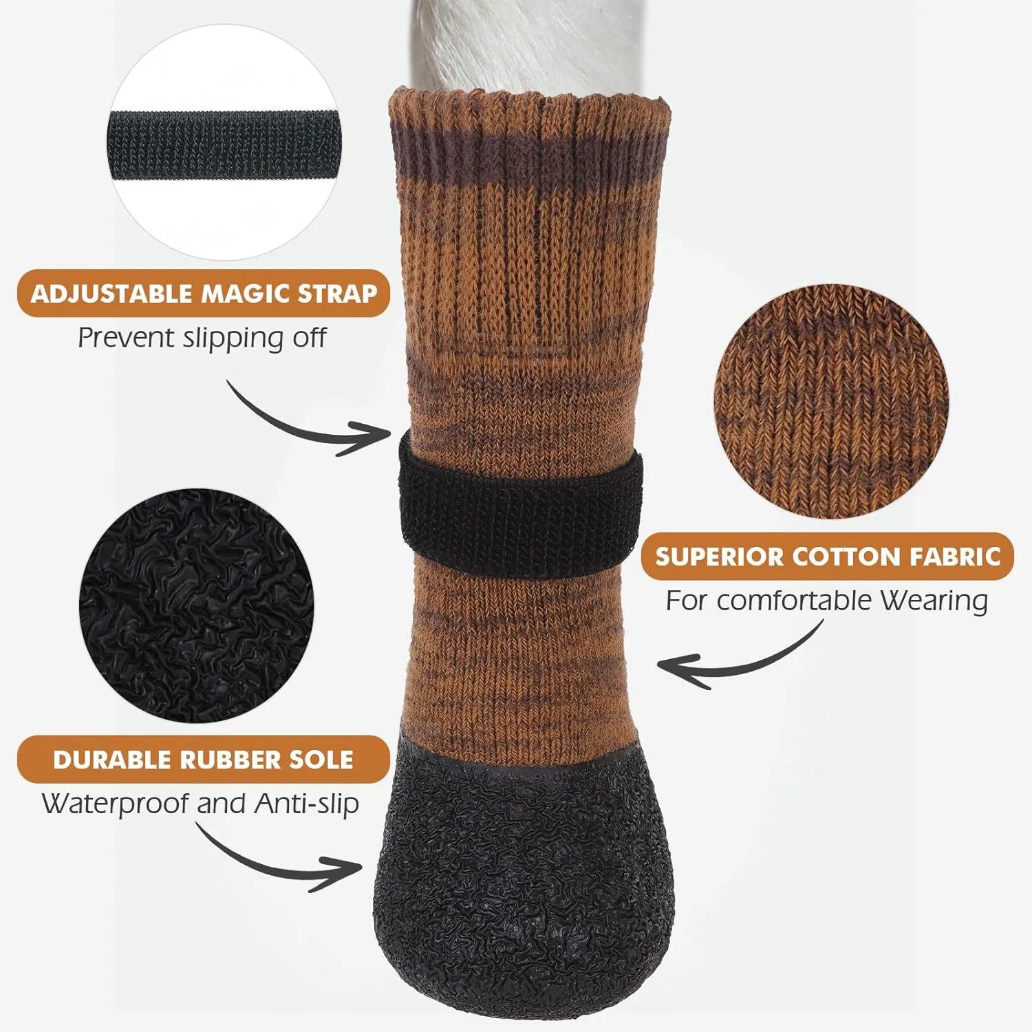 Mihachi Anti Slip Dog Socks, Dog Boots for Hardwood Floors Prevent Licking, Traction Control Waterproof Rubber Sole Paw Protectors for Small Medium Large Dogs, Brown Large